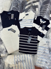 A376-Áo len cộc tay Quảng Châu cổ kẻ thêu gấu 5 màu