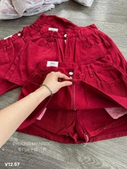 quan90097- Chân váy jeans màu đỏ có lót quần cạo bán chun