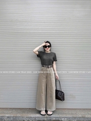 Quan086-Quần jean suông nâu tặng kèm đai