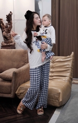 SET768- Bộ mặc nhà gia đình  áo thun quần kẻ suông dài