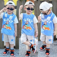 BT530- Bộ ao cotton bluey phối xanh nhạt - quần nỉ màu ghi