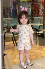 bt9010-Combo 2 bộ KITTY kẻ ngang quần đùi chất cotton bé gái