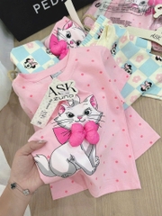 CB204-COmbo 2 bộ thun cộc tay bé gái xanh hồng hoạ tiết mèo mickey