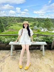 SET654-Set áo đũi trắng nơ lưng phối quần short 2 lớp