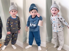 Bt678- Combo 3 bộ thun dài tay bé trai khủng long xanh