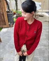 A356-Áo len đỏ cadigan thừng thêu gấu