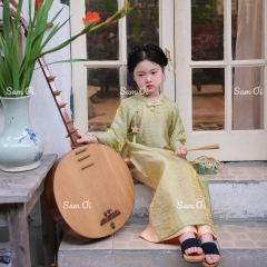 BT801-Bộ áo dài tơ bé gái 4 tà kèm ngọc bội