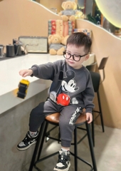 BN144-(8-27kg) Bộ thu đông bé trai dài tay nỉ da cá Mickey xám VNXK
