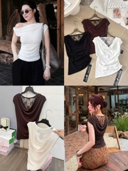 a667-Áo thun cổ đổ phối ren lưng 3 màu