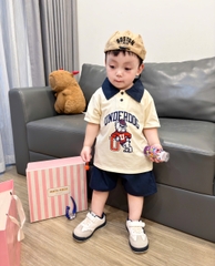 BT848-Bộ áo polo cộc tay phối quần than UNDERDOG cho bé 9-23kg