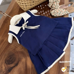 BT853- Bộ than bé gái viền be chất cotton CV có lót thêu chữ