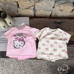 bt9010-Combo 2 bộ KITTY kẻ ngang quần đùi chất cotton bé gái