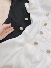 DAM013-ĐẦM ĐEN, TRẮNG  CÚC ĐỒNG CỔ TẦU ĐAI EO💎