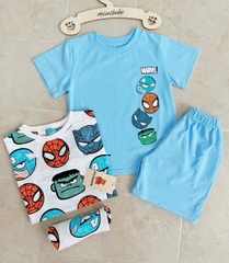 CB332- Combo 2 bộ xược xanh trắng NHỆN in full mặc dáng cộc