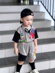 BT550-Bộ thun cộc bé trai Siêu nhân xám đen