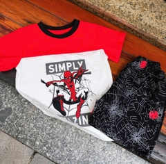 BT499- Bộ Simply trắng đỏ đen áo cotton mix quần cua bé trai