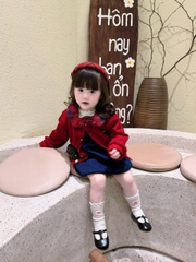 Bt728- Set váy dạ bé gái phối cadigan đỏ