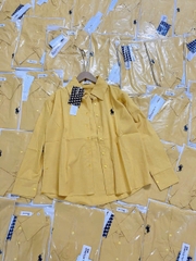 A311-Áo sơ mi dài tay đũi dáng suông màu vàng thêu ngựa