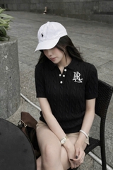 A539-Áo len thừng cộc tay màu đen thêu hàng nhà máy đủ tem