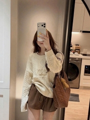 A452- Áo len thừng quảng châu màu be freesizs dưới 61kg