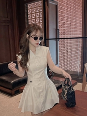 Dam155- Đầm xoè thêu ong ly eo tặng kèm quần váy