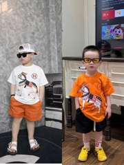 BT832- Bộ NGỰA IN 2 màu cam--trắng dáng cộc