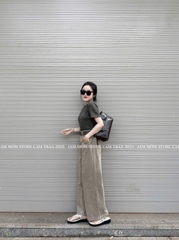 Quan086-Quần jean suông nâu tặng kèm đai