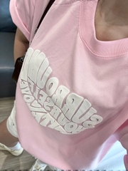 A492-Áo thun cộc tay hồng in chữ trắng nổi đủ tem hàng nhà máy