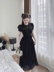 🌿 DAM157- VÁY REN ĐEN LI EO HOA XOÈ 2 LỚP ☘️