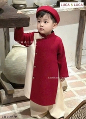 Bt804- Bộ áo dài lụa phối đỏ tặng kèm dây tết chữ thêu