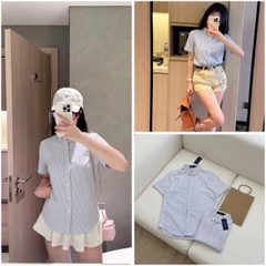 A611-Áo sơ mi kẻ xanh cộc tay thêu ngựa hàng nhà máy đủ tem