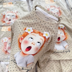 Bt1047- Bộ thun díp thu đông bé gái chấm bi 2 màu nâu be 8-33kg
