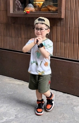 BT321- Bộ khủng long loanh trắng- mix quần cua xanh rêu vây