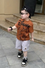 BT494- Bộ DISNEY áo cotton cam đất mix quần cua tím nhạt