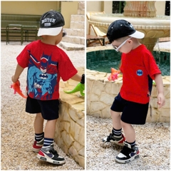 BT478- Bộ Siêu nhân in lưng đỏ đen bé trai ái cotton mix quần cua