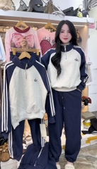 set826- Set Alo thêu nỉ haida  phối ghi-than dài tay