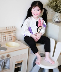 BN157-(8-26kg) Bộ nỉ thu đông bé gái mickey trắng tím quần đen VNXK