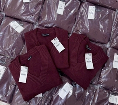 A441- Áo len đỏ cổ V trơn nhà máy full tem