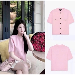 A396- Áo len dệt kim cộc tay cúc đồng hàng nhà máy chuẩn 2 màu vàng hồng