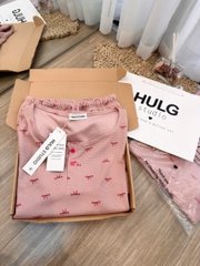 Set1042- Bộ pijama mặc nhà nơ hồng vải tăm mềm
