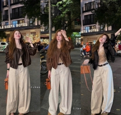 Quan130- Quần jeans suông ống trắng ngà dài 100 cm