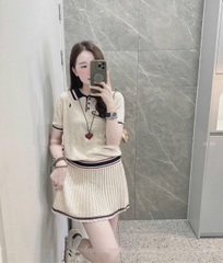 Set724- Set len Quảng châu viền thêu 2 màu be- đen