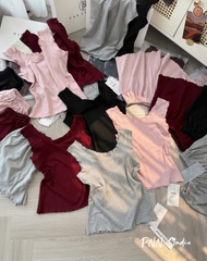 SET921- Set mặc nhà áo sát nách phối quần short 4 màu vải cotton mát