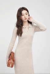 Dam186- đầm len tăm cổ đức 2 màu đen- be dáng dài 110cm