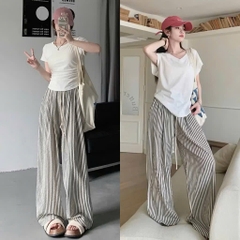 QUAN024- quần suông kẻ đen ống 28, dài 103cm chất lien ko nhăn