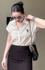 😚☘️☘️☘️SET513- SET SƠ MI TAY vạt thêu gấu mix CV bút chì