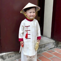 BT806-Bộ áo dài bé trai tặng kèm charm 2 màu đỏ trắng