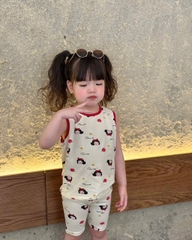 CB311- Combo 3 bộ trắng bi viền đỏ bé gái mix legging chất cotton