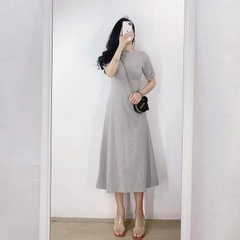 Đầm cotton dáng maxi cộc tay 2 màu đen,xám