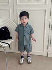 BT863-Bô jean cộc tay thêu gấu cho bé 9-25kg